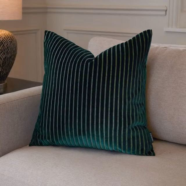 Paoletti Savoy Stripe Green Velvet Square Cushion, W/D/H: 50 x 50 x 50 cm – 4
