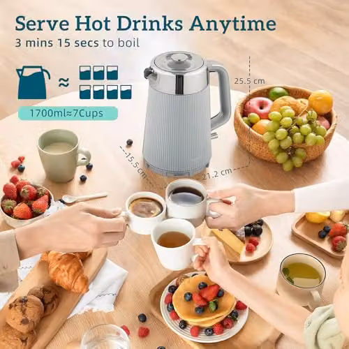 HOMCOM Stainless Steel Electric Kettle and Toaster Set in Taupe – 2