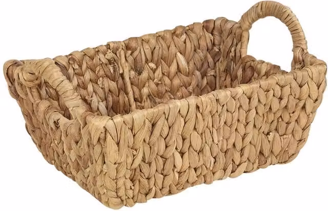 EONLION Handmade Rectangle Water Hyacinth Woven Storage Basket with Handles, Brown and Beige, W/D/H: 38.0 x 23.0 x 10.0 cm