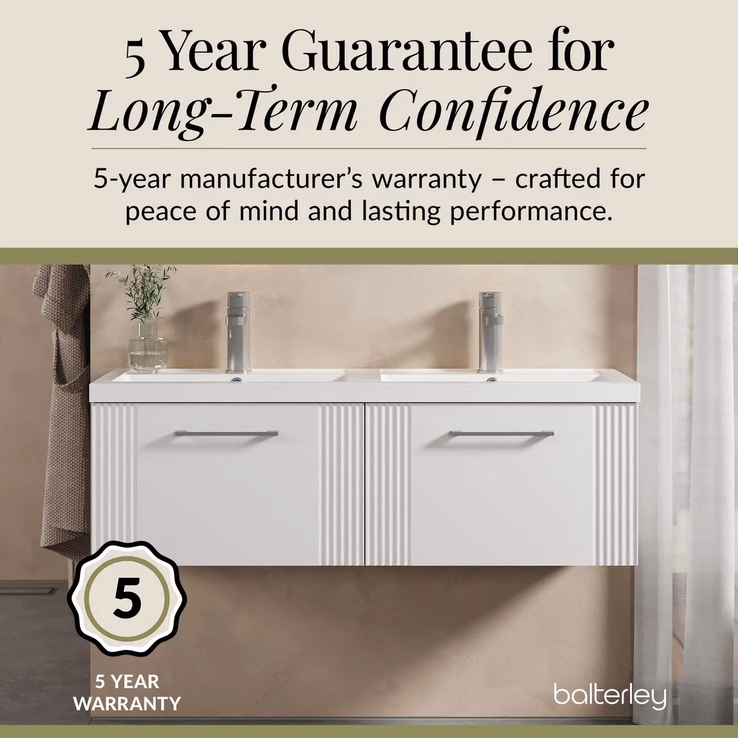Balterley Wall Hung 2 Drawer Vanity Unit with 2 Polymarble Basins, Satin White, W: 120 cm – 2