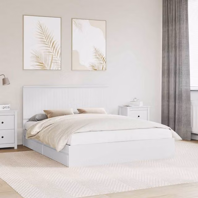 Berkfield Home Modern Storage Bed with Headboard and Drawers in White, W/D/H: 160 x 200 cm, Engineered Wood