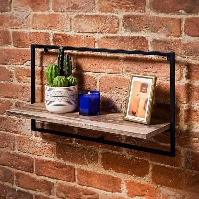 SPOT ON DEALZ Black Metal and MDF Wooden Floating Wall Shelf, W/D/H: 65 x 20 x 35 cm