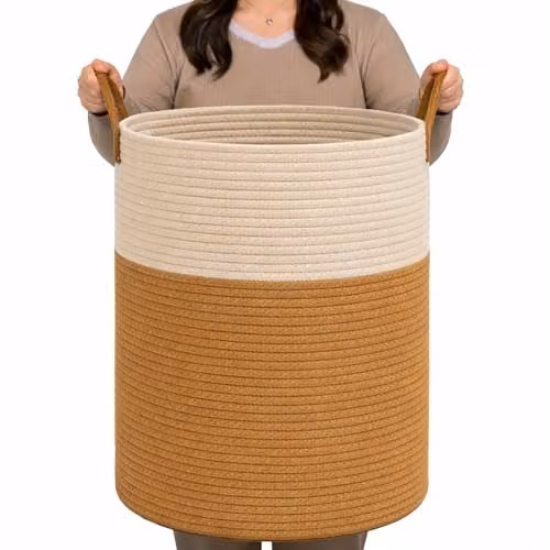 Libbi Lou Cotton Rope Storage Basket, 72L, Beige and White, W: 50 cm, D: 38 cm, H: 38 cm – 1