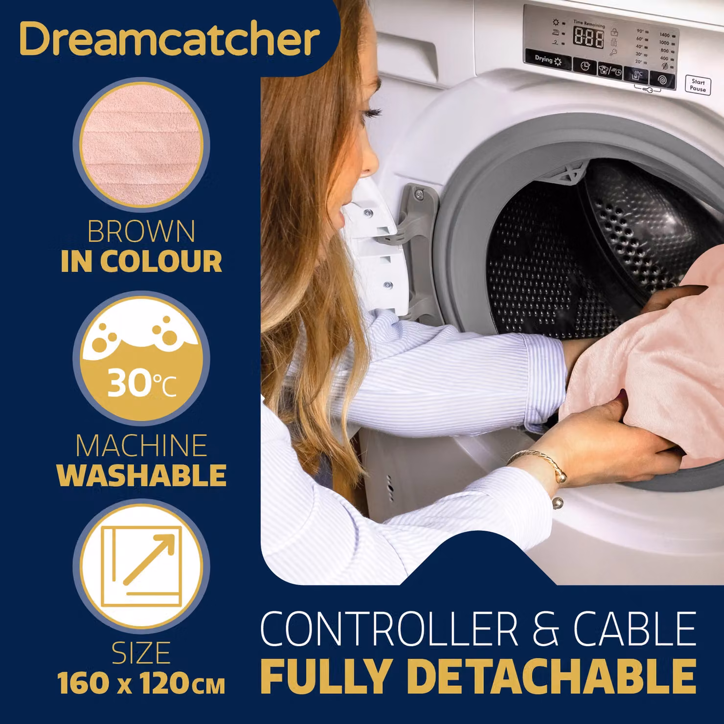 Dreamcatcher Deluxe Electric Heated Double Over Blanket in Pink with Soft Fleece and Timer – 5