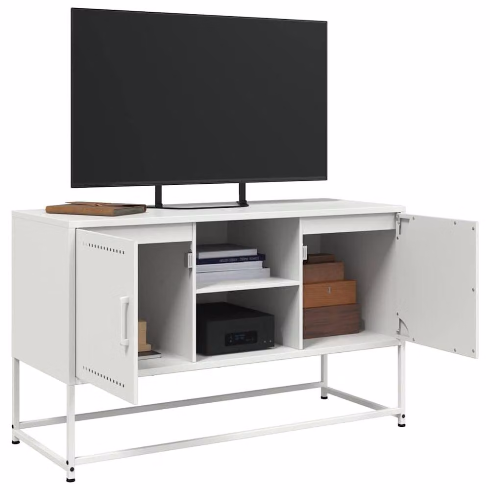 Berkfield Home Modern White Steel TV Cabinet W/D/H: 100.5 x 39 x 60.5 cm – 4