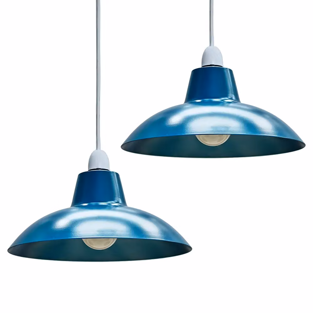 ValueLights Civic Pair of Blue Metal Dome Ceiling Pendant Shades – 3