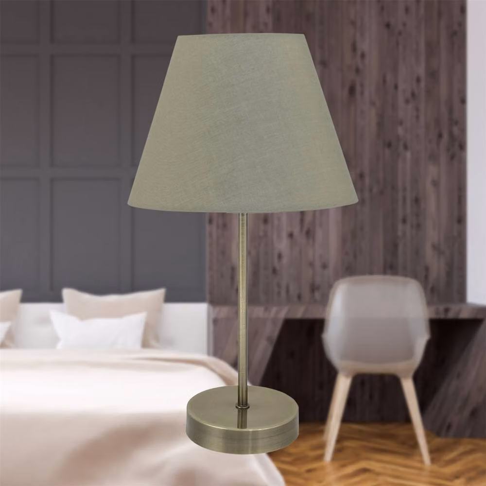 First Choice Lighting Set of 2 Antique Brass Stick Table Lamps with Green Fabric Shades – 2