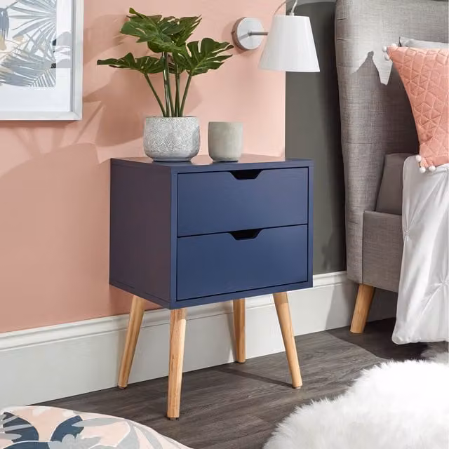 GFW Nyborg 2 Drawer Bedside Table in Nightshadow Blue