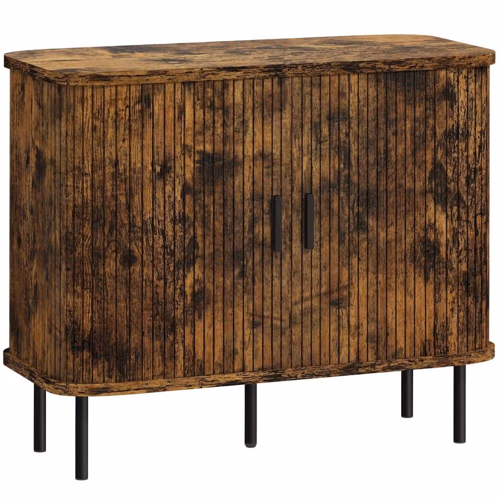Wyld Haus Lasa Mid Century Sideboard in Rustic Brown with Slatted Sliding Doors – 3
