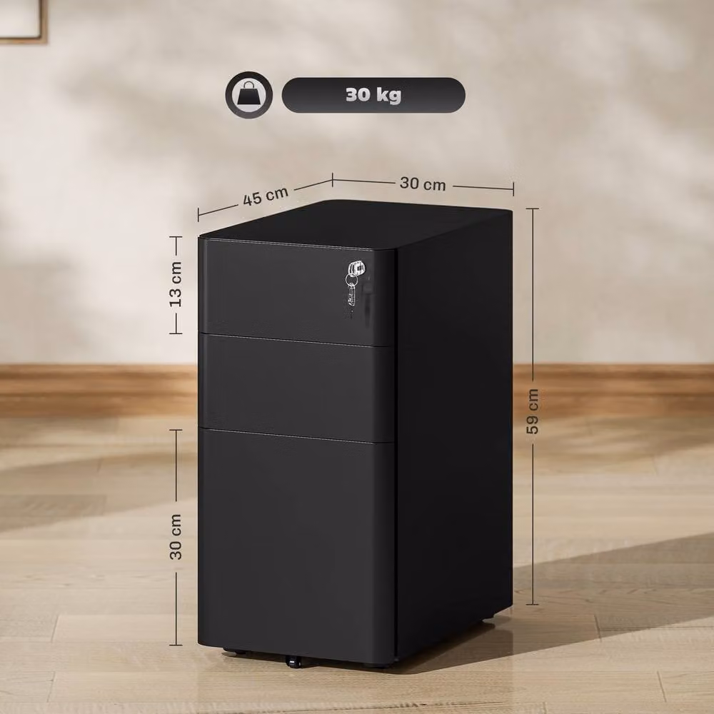 ERGOVEXA Lockable 3-Drawer Steel Filing Cabinet in Black – 2