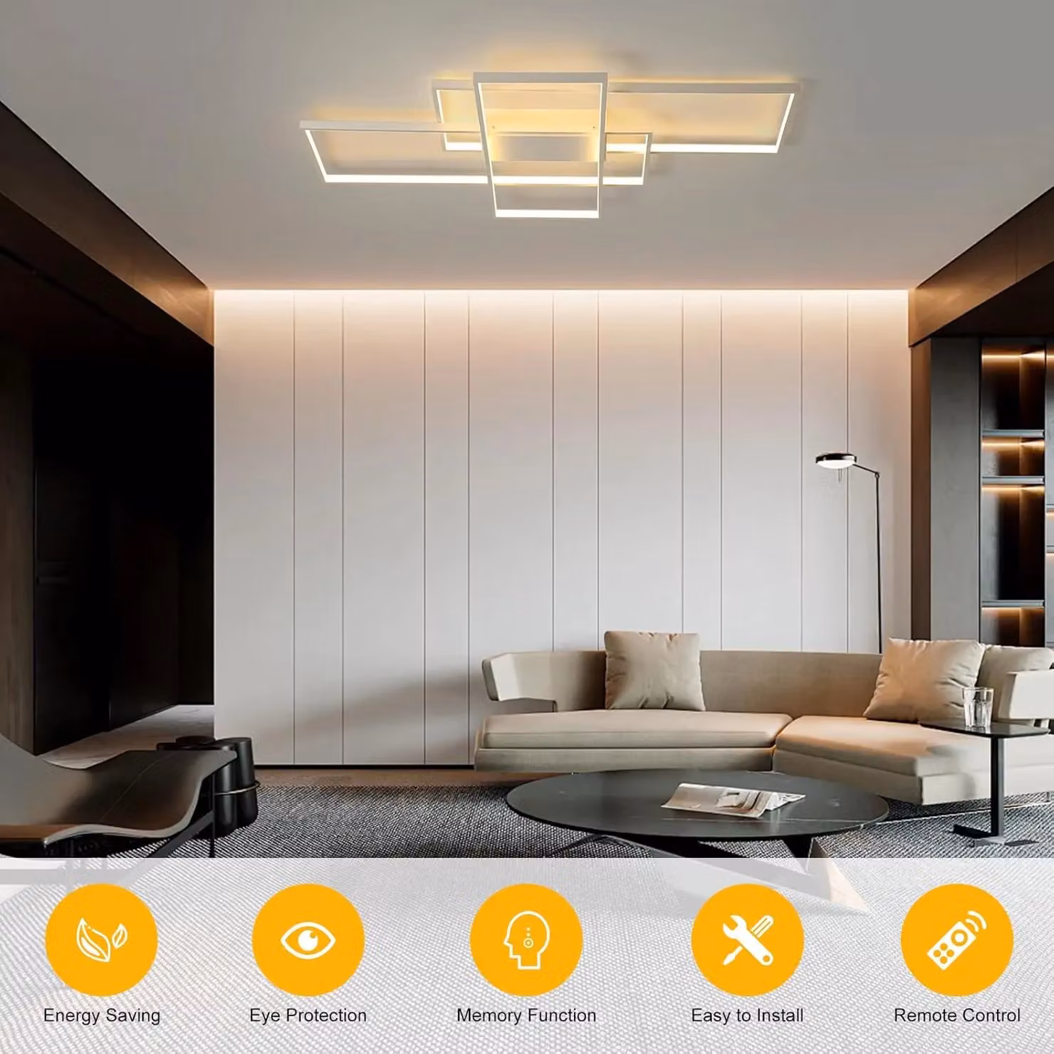 Garwarm Square Modern Dimmable LED Ceiling Light in White with Remote Control – 2