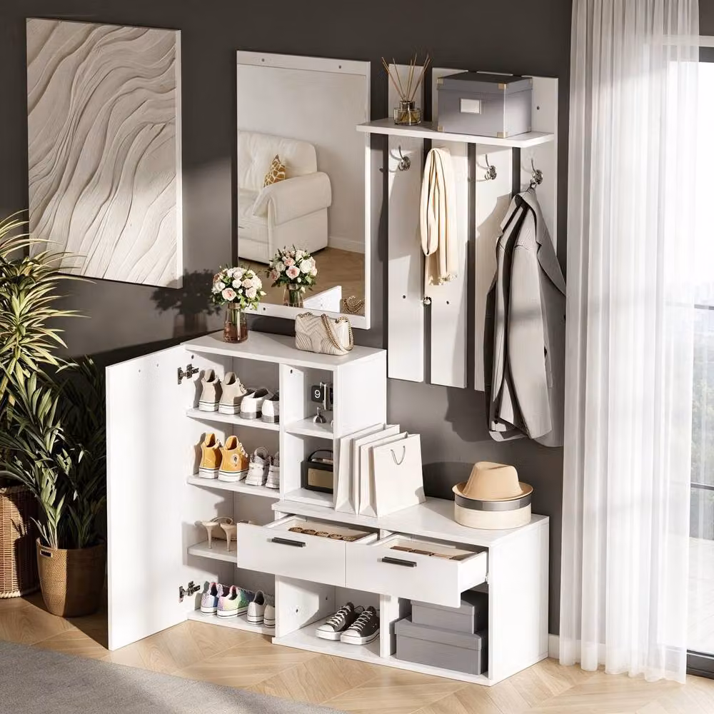 BTM White Modern Hallway Wardrobe and Shoe Cabinet with Mirror and Soft Close Doors, W/D/H: 120 x 35 x 175.5 cm – 3