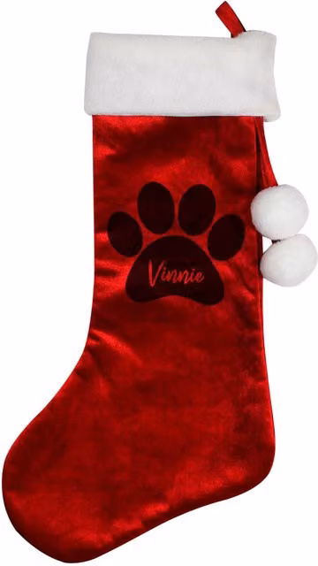 Personalised Memento Company Personalised Paw Print Red Christmas Stocking