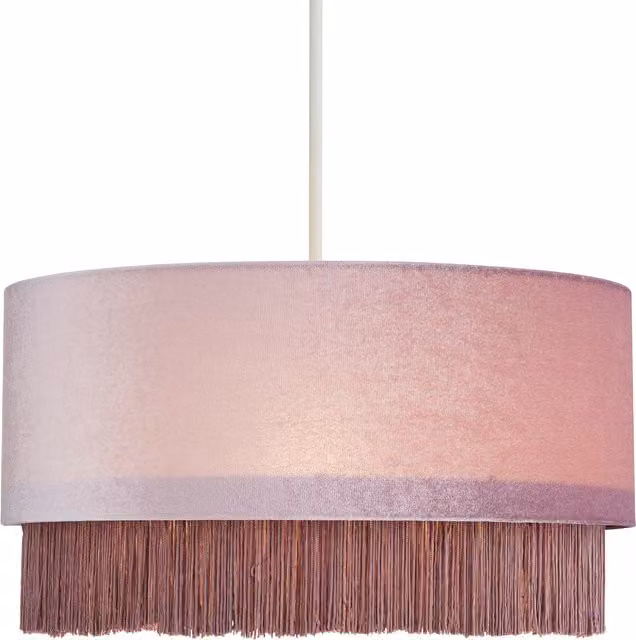 Litecraft Tess Fringed Cylinder Fabric Lampshade in Lilac Purple
