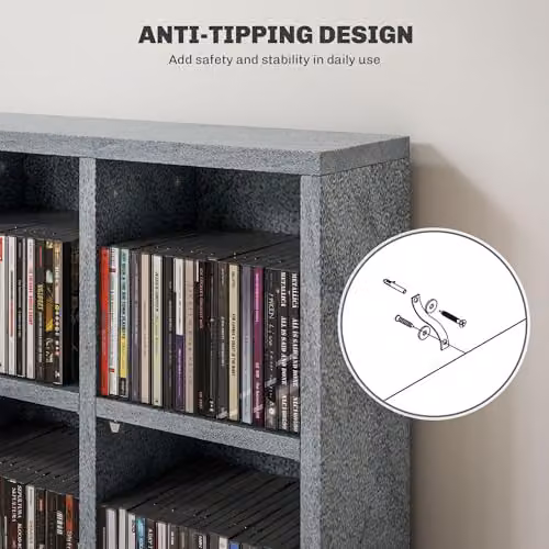 HOMCOM Modern Media Storage Unit in Grey with Adjustable Shelves, W/H: 89 x 130.5 cm – 5