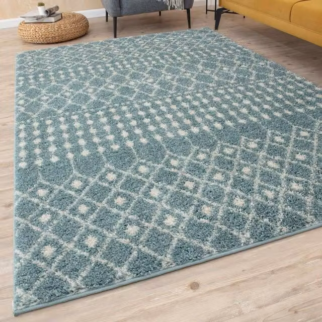 THE RUGS Moroccan Soft High Pile Shaggy Tribal Rug or Runner in Duck Egg Blue, W: 80 cm x L: 300 cm – 1