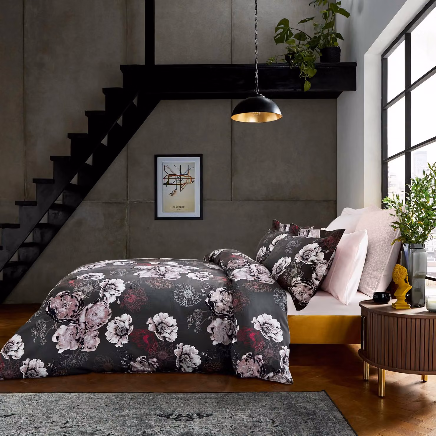 Ted Baker Fresh Start Single Duvet Cover and Pillowcase Set, Charcoal Floral Mako Satin Cotton, W: 90 cm, L: 200 cm – 2