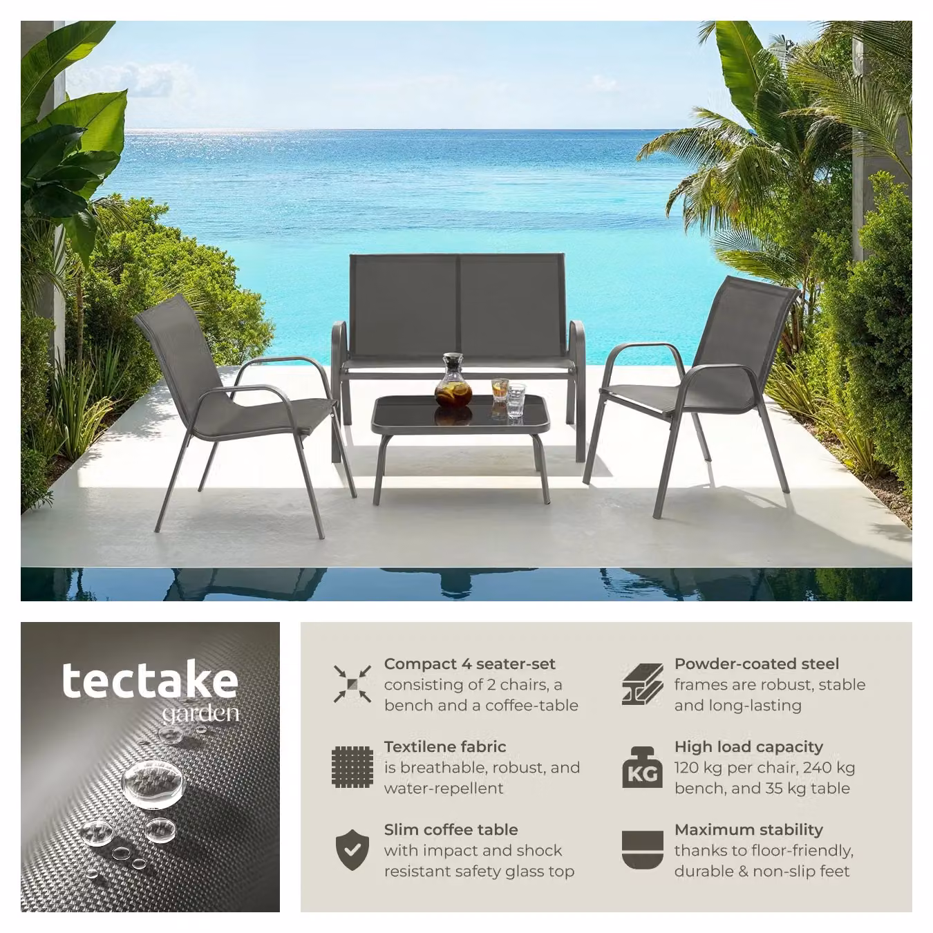 tectake Nora Modern Garden Furniture Set in Grey for 4 People – 2