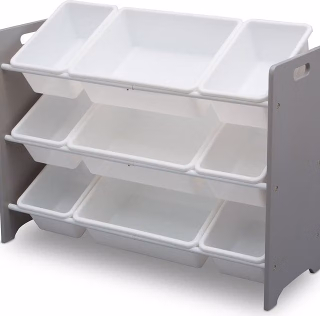 Delta Children MySize 9 Bin Plastic Toy Organiser in Grey and White