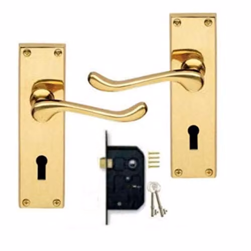 Golden Grace Victorian Scroll Lever Lock Door Handles in Polished Brass