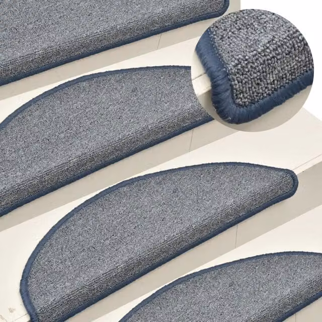 Berkfield Home Self-Adhesive Carpet Stair Treads, 15 Pieces, Light Grey and Blue, W: 56 cm, D: 17 cm, H: 3 cm