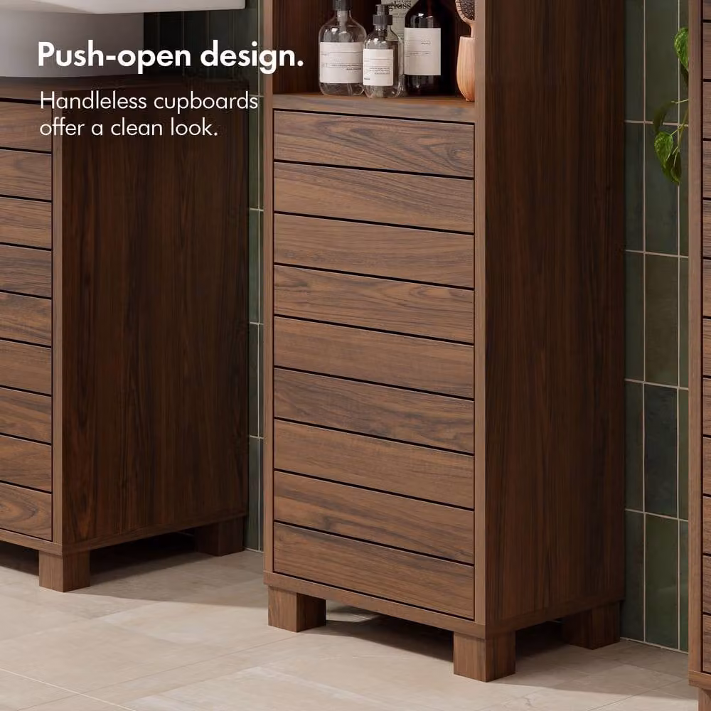 VonHaus Chester Freestanding Wood Tall Bathroom Storage Cabinet in Brown, H 165 x W 34 x D 23 cm – 3