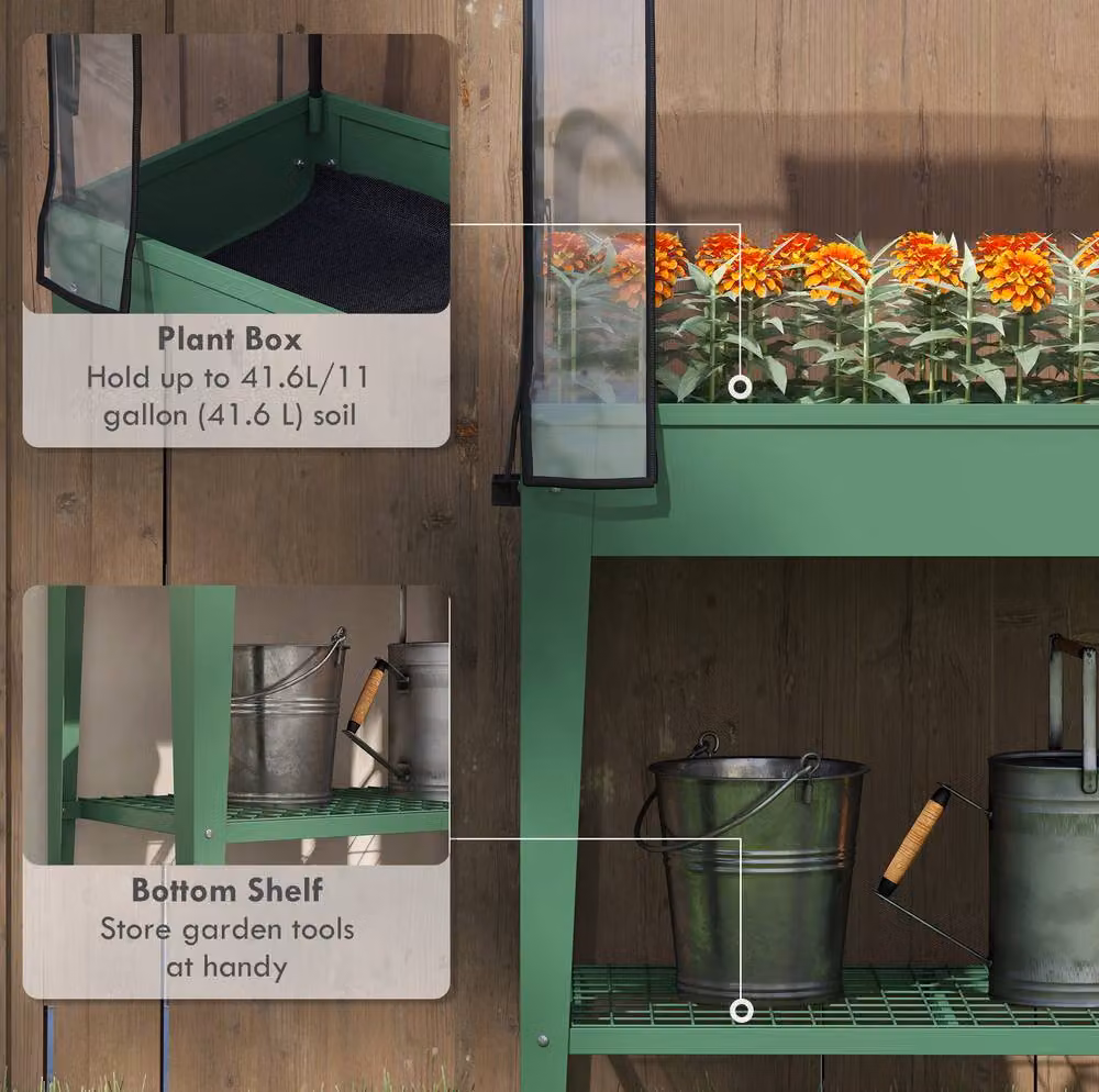 STILVORA Green Metal Raised Planter with Cover and Wheels, W/D/H: 120 x 40 x 40 cm – 4