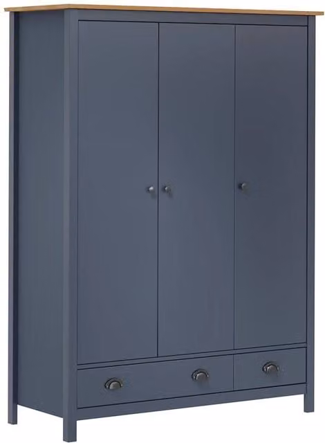 Berkfield Home Hill 3-Door Wardrobe in Grey and Dark Navy, Solid Pine Wood, W/D/H: 127 x 50 x 170 cm – 1