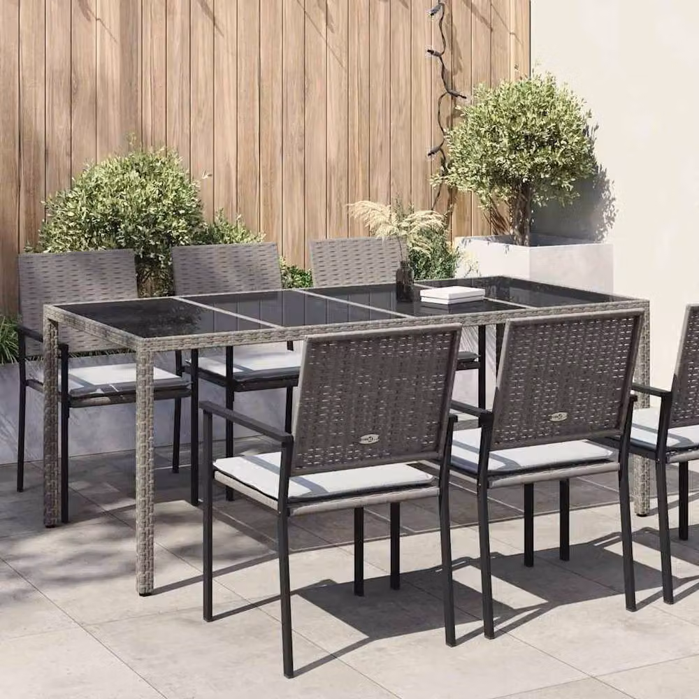 Berkfield Home Modern Grey Poly Rattan Garden Dining Table W/D/H: 190 x 90 x 75.5 cm – 2