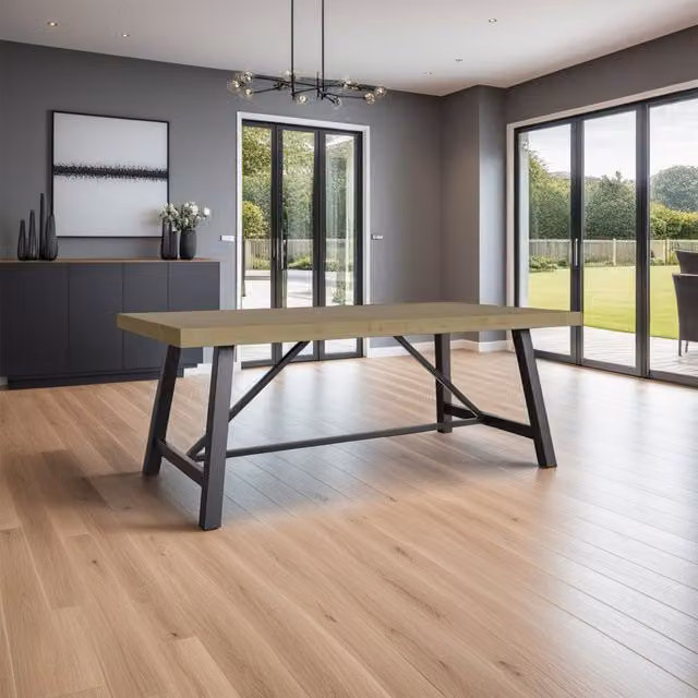 FWStyle Modern Rectangular Fixed Top Dining Table in Reclaimed Pine, Brown or Grey