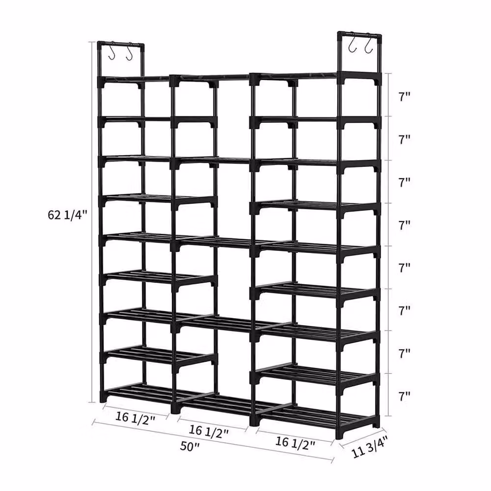 KORVIXA 9 Tier Metal Shoe Rack in Black, Width: 90 cm – 2