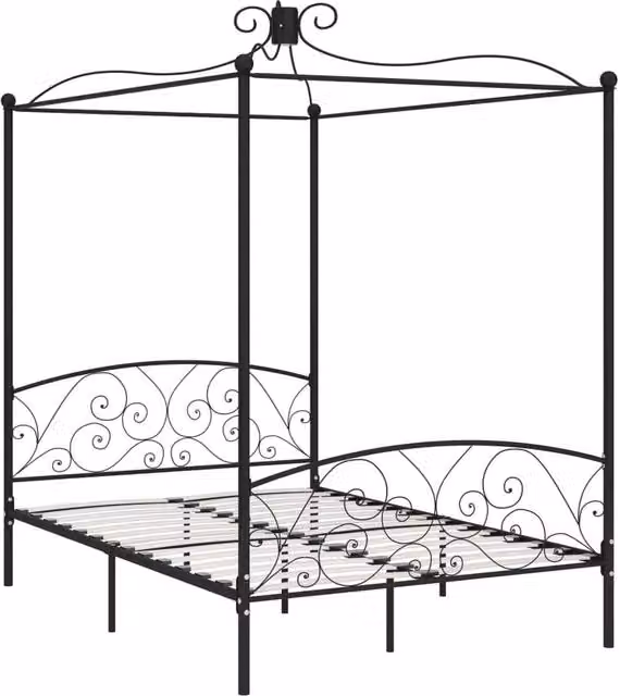 Berkfield Home 284477 Black Metal Canopy Bed Frame W/D/H: 140 x 200 cm