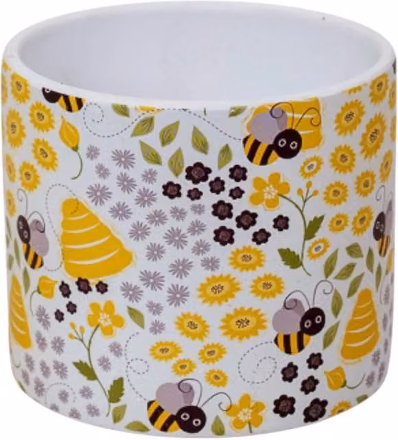 Four Candle Bee Pot Large Ceramic Plant Pot in Multicolour, W/D/H: 14 x 14 x 13 cm