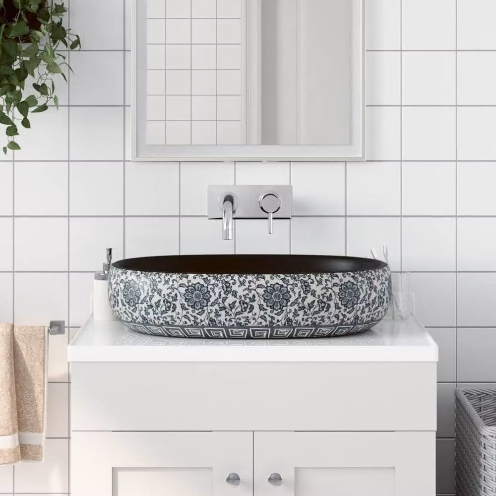 Berkfield Home Oval Ceramic Countertop Basin in Black and Blue, W: 59 cm, D: 40 cm, H: 14 cm – 1