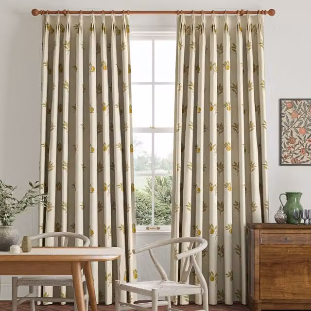 William Morris Fruit Embroidery Made To Measure Blackout Curtains in Green and Beige