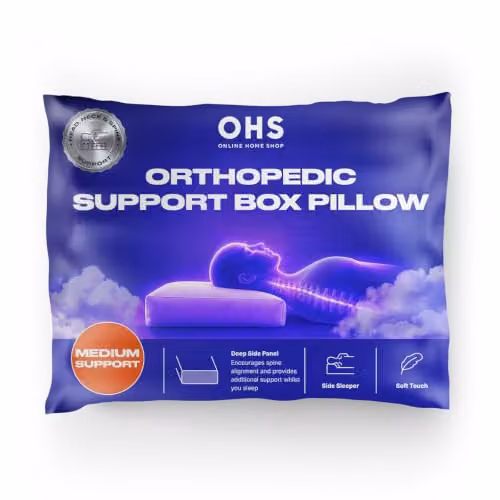 OHS Hotel Side Sleeper Box Pillow with Extra Firm Support and 100% Cotton Cover, White, W: 60 cm, D: 40 cm, H: 11 cm – 3