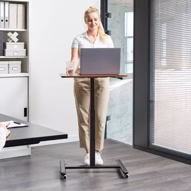 Wyld Haus Mobile Adjustable Laptop Desk in Brown with Steel Wheels and Manual Crank Height Adjustment – 1