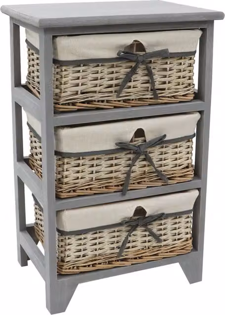 JVL Sherborne 3 Drawer Willow Storage Unit in Grey