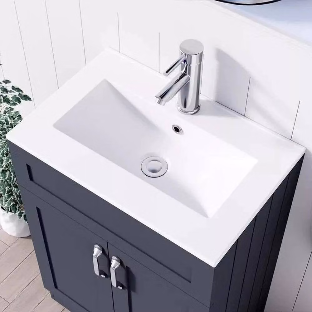 FORGEVIO Crawle Grey 500mm Modern Lacquered MDF Freestanding Bathroom Vanity Unit with Basin and Soft-Close Hinged Doors – 4