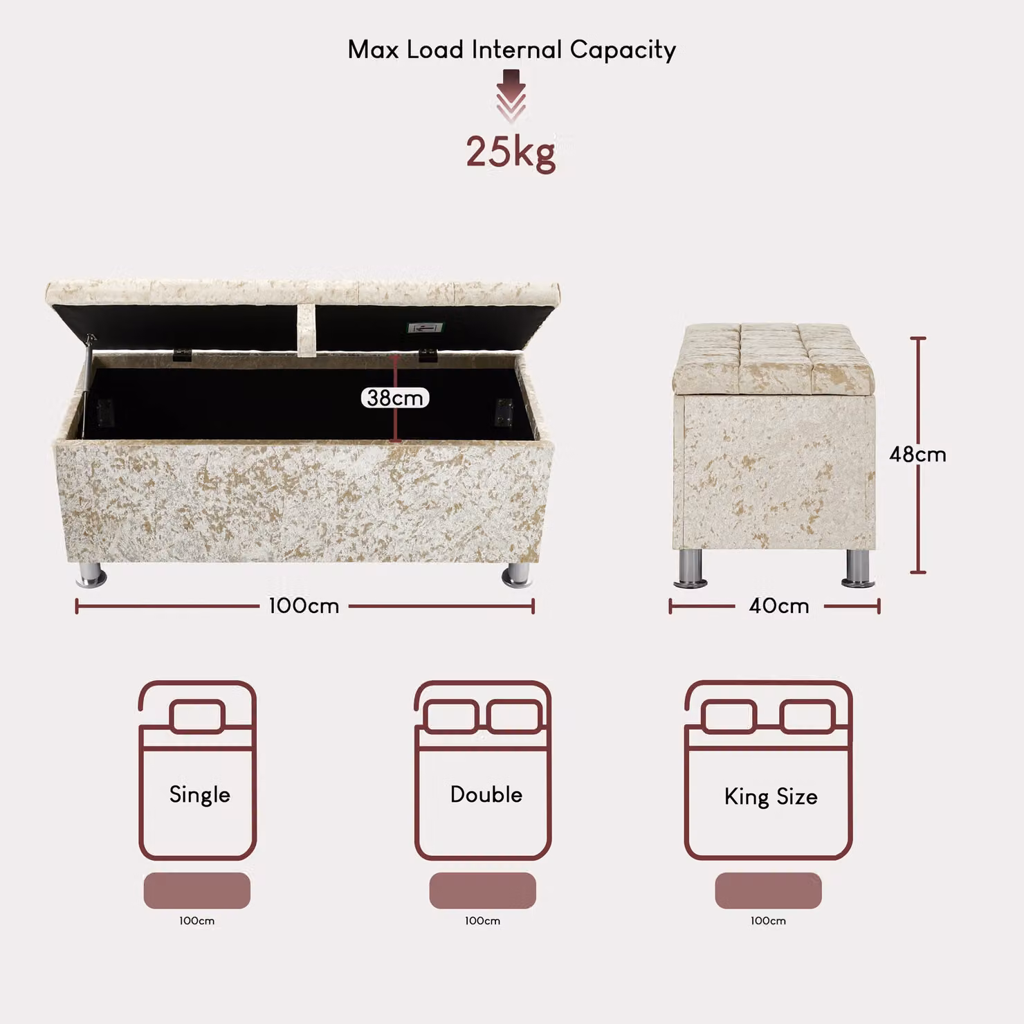 Vida Designs Valencia Storage Ottoman in Beige Velvet Fabric – 2