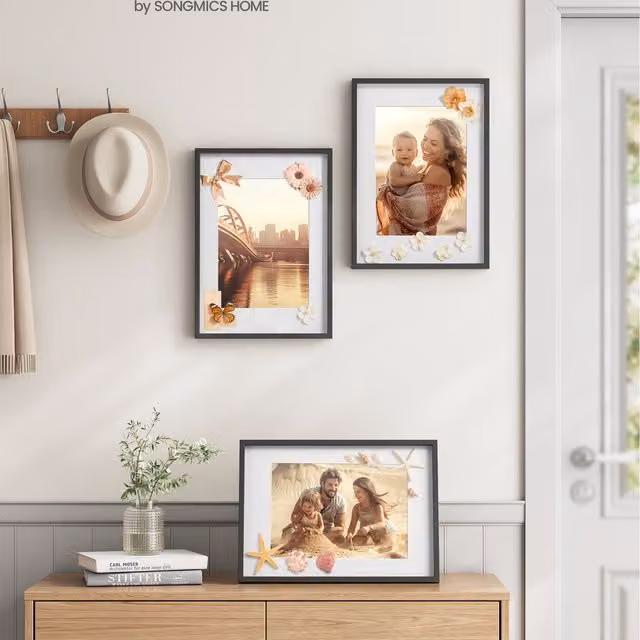 SONGMICS Set of 3 Rectangular Wood Picture Frames with Glass in Black