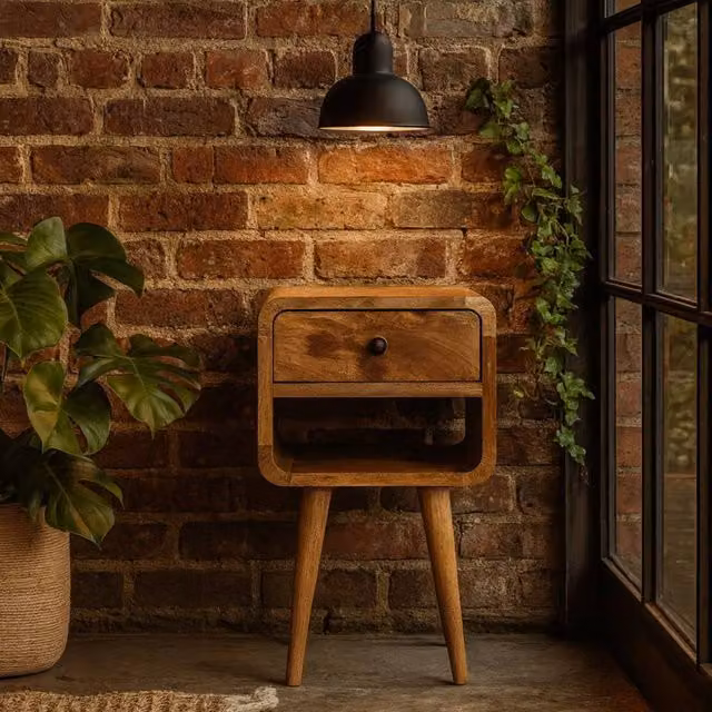 Wyld Haus Parma Small Oak and Mango Wood Bedside Table in Brown