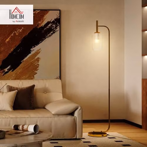 HOMCOM Modern Gold Floor Lamp with Transparent Glass Lampshade and Foot Switch – 2