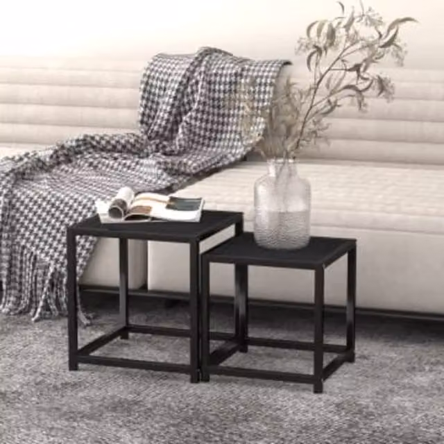 Berkfield Home Set of 2 Black Nesting Tea Tables in MDF and Metal