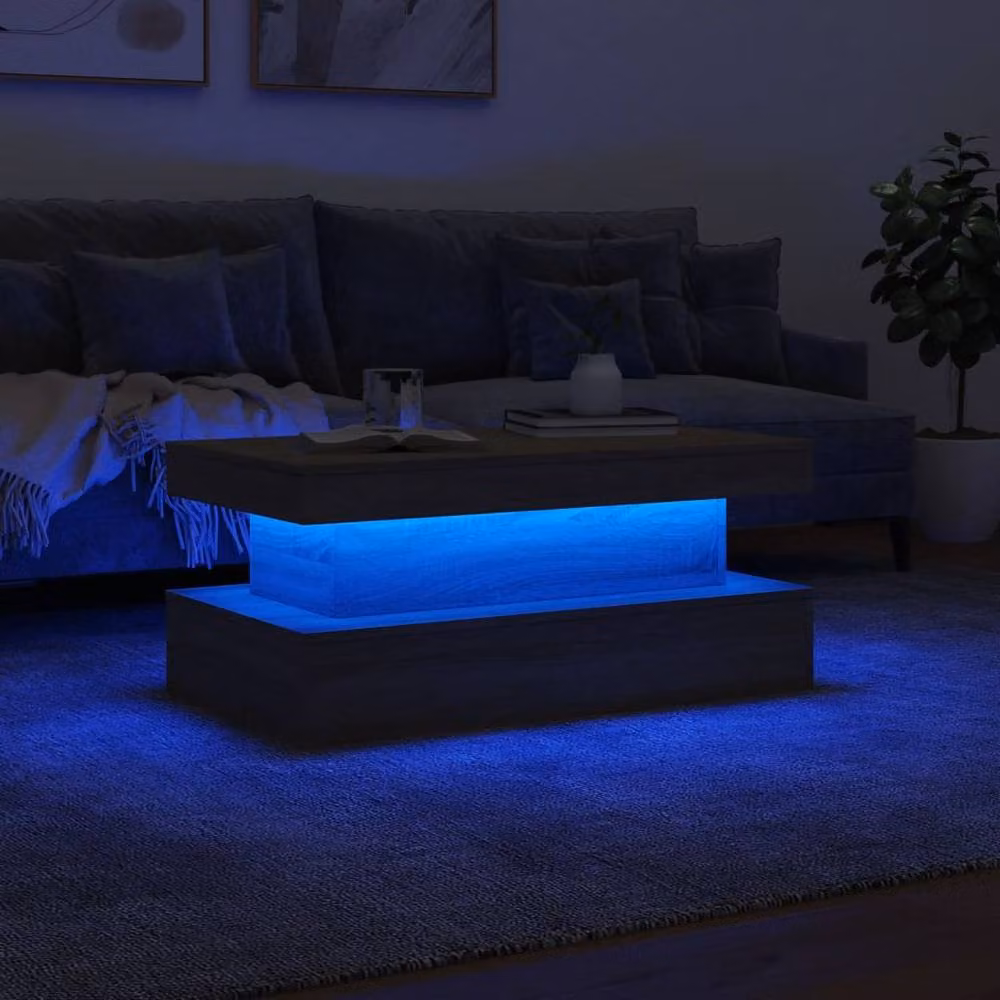 Berkfield Home Sonoma Oak Coffee Table with LED Lights in Brown, W/D/H: 90 x 50 x 40 cm – 4