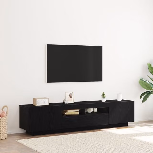 Berkfield Home Modern TV Cabinet with Integrated LED Lighting in Black Oak, W/D/H: 180 x 40 x 40 cm – 1