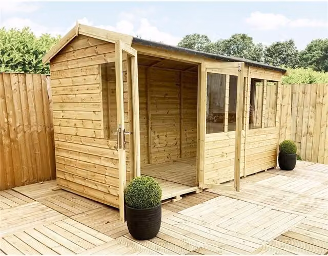 Marlborough Reverse Pressure Treated Apex Summerhouse with Short Windows in Natural Wood, W/D/H: 274.32 x 304.8 x 26.45 cm – 1