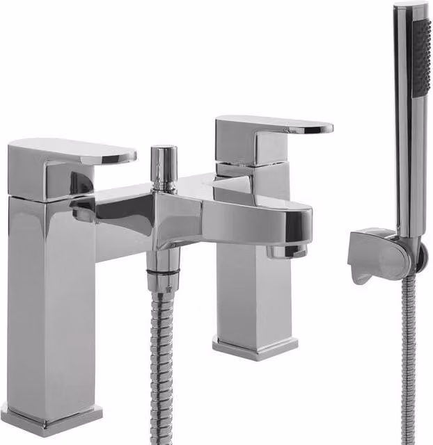 Balterley Modern Soft Square Deck Mounted Bath Shower Mixer Tap, Chrome Silver