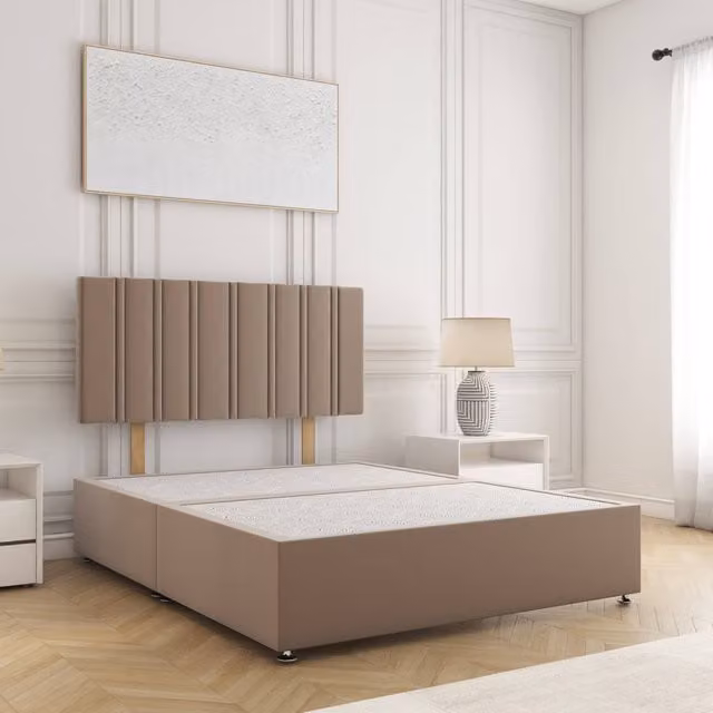 BSSPOKE Sienna King Size Divan Bed with 24 inch Plush Velvet Headboard in Bronze