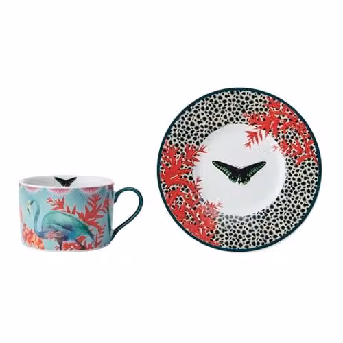Mikasa Sarah Arnett Porcelain Tea Cup and Saucer Set, 250ml, Multicolour and White – 1